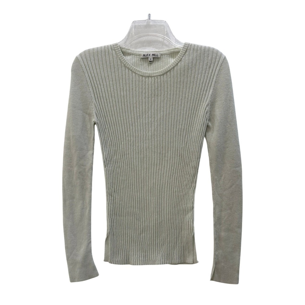 Alex Mill Ribbed Knit Sweater Ivory Wool Cotton Long Sleeve Crew Neck Womens M